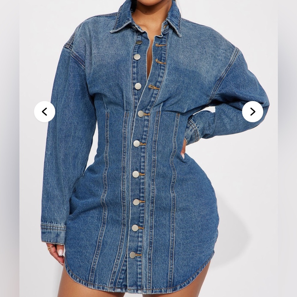 Fashion Nova Blue Denim Button-Front Mini Dress